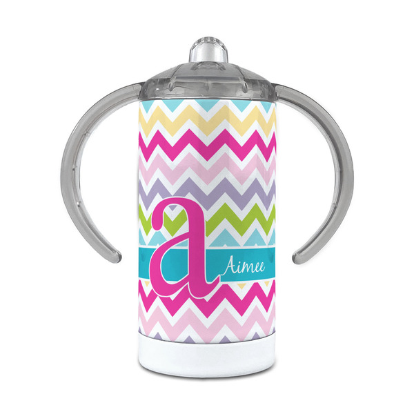 Custom Colorful Chevron 12 oz Stainless Steel Sippy Cup (Personalized)