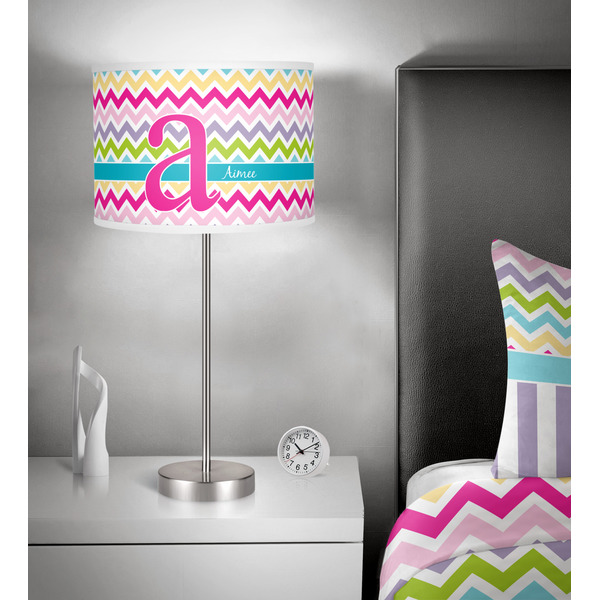 Colorful Chevron 13 inch drum lamp shade - in room