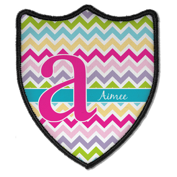Custom Colorful Chevron Iron On Shield Patch B w/ Name and Initial