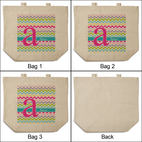 Colorful Chevron 3 Reusable Cotton Grocery Bags - Front & Back View