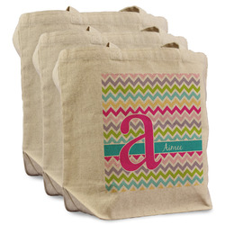 Colorful Chevron Reusable Cotton Grocery Bags - Set of 3 (Personalized)