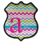 Colorful Chevron Iron On Shield Patch C w/ Name and Initial