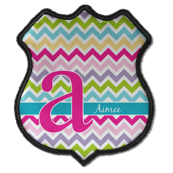 Custom Colorful Chevron Iron On Shield Patch C w/ Name and Initial