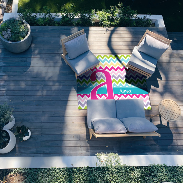 Colorful Chevron 5'x7' Patio Rug - In context