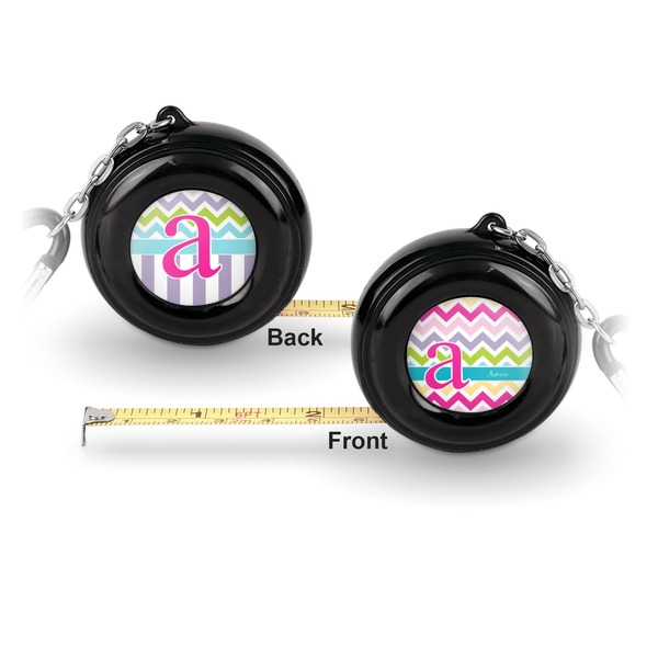 Colorful Chevron 6-Ft Pocket Tape Measure with Carabiner Hook - Front and Back