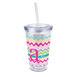 Colorful Chevron 16oz Double Wall Acrylic Tumbler with Lid & Straw - Full Print (Personalized)