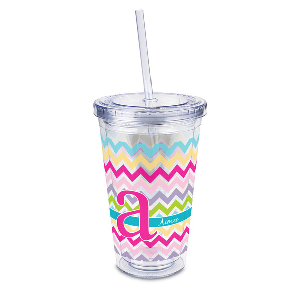 Custom Colorful Chevron 16oz Double Wall Acrylic Tumbler with Lid & Straw - Full Print (Personalized)