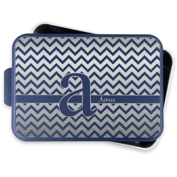Colorful Chevron Aluminum Baking Pan - Navy Lid - FRONT w/lid off