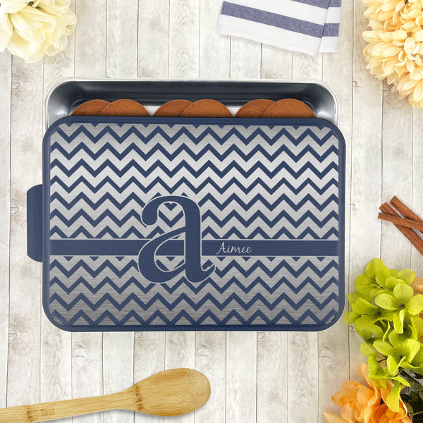 Colorful Chevron Aluminum Baking Pan - Navy Lid - LIFESTYLE