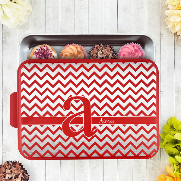 Colorful Chevron Aluminum Baking Pan - Red Lid - LIFESTYLE