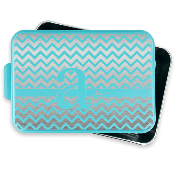 Colorful Chevron Aluminum Baking Pan - Teal Lid - FRONT w/ lid off