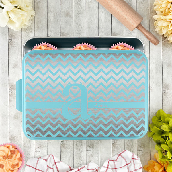 Colorful Chevron Aluminum Baking Pan - Teal Lid - LIFESTYLE