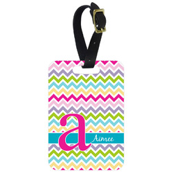 Colorful Chevron Metal Luggage Tag w/ Name and Initial