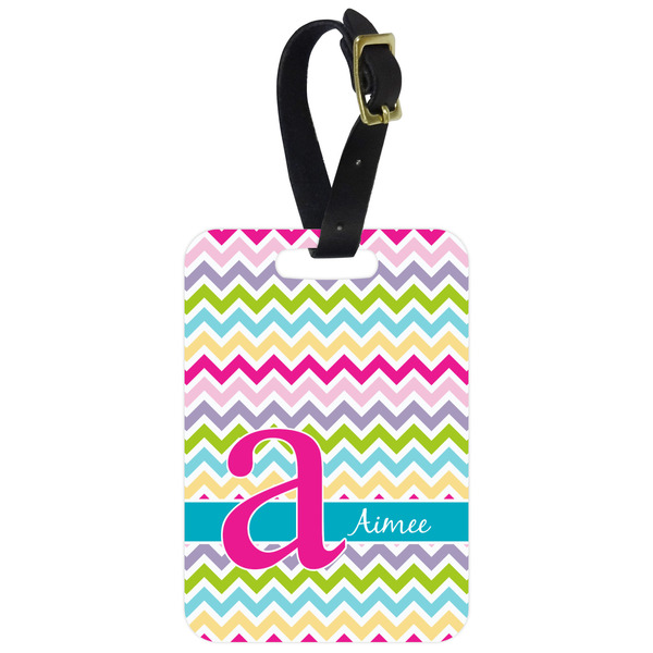 Custom Colorful Chevron Metal Luggage Tag w/ Name and Initial