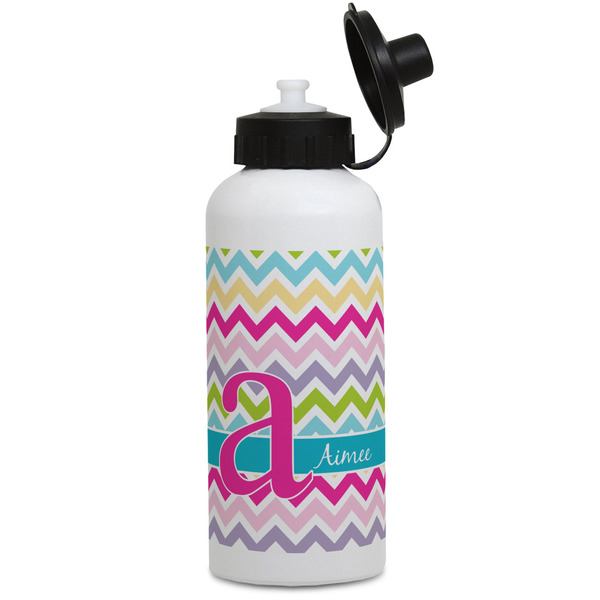 Custom Colorful Chevron Water Bottles - Aluminum - 20 oz - White (Personalized)