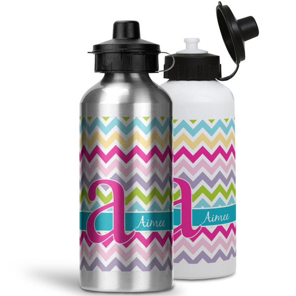 Colorful Chevron Aluminum Water Bottles - MAIN (white &silver)