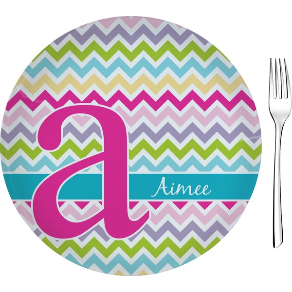 Custom Colorful Chevron Glass Appetizer / Dessert Plate 8" (Personalized)