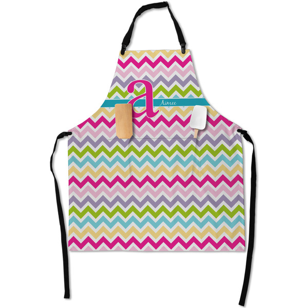Custom Colorful Chevron Apron With Pockets w/ Name and Initial