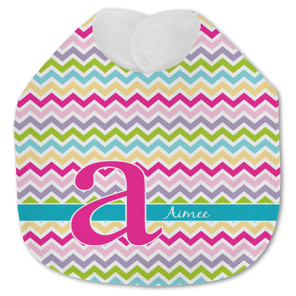 Custom Colorful Chevron Jersey Knit Baby Bib w/ Name and Initial