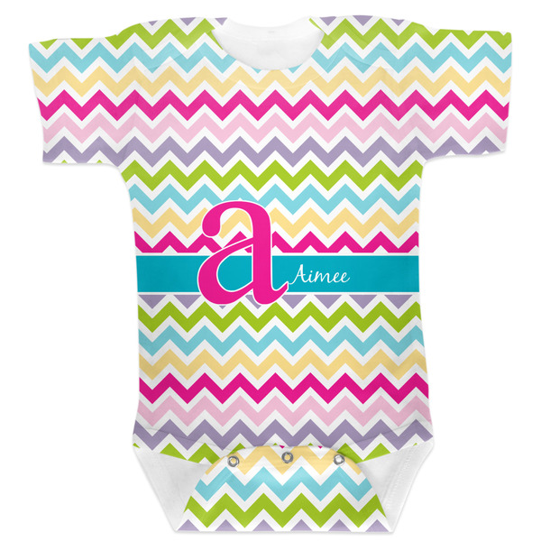 Custom Colorful Chevron Baby Bodysuit 6-12 w/ Name and Initial