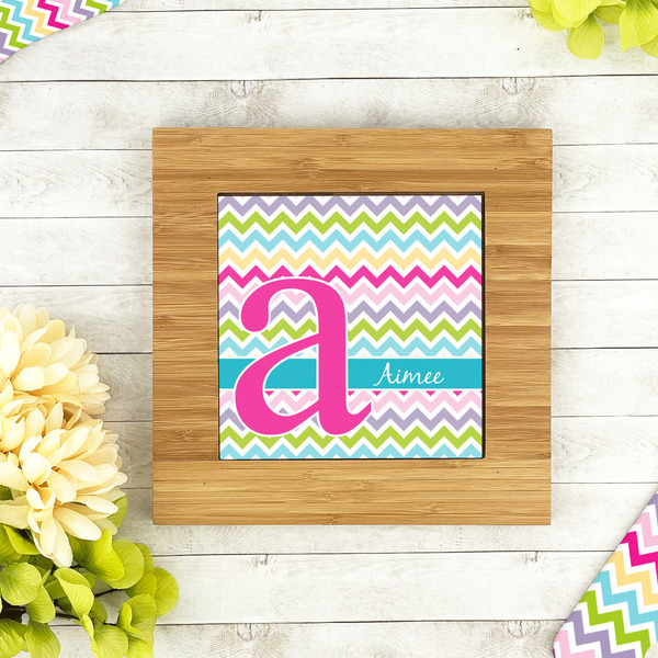 Colorful Chevron Bamboo Trivet with 6" Tile - LIFESTYLE