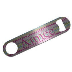 Colorful Chevron Bar Bottle Opener - Silver w/ Name and Initial