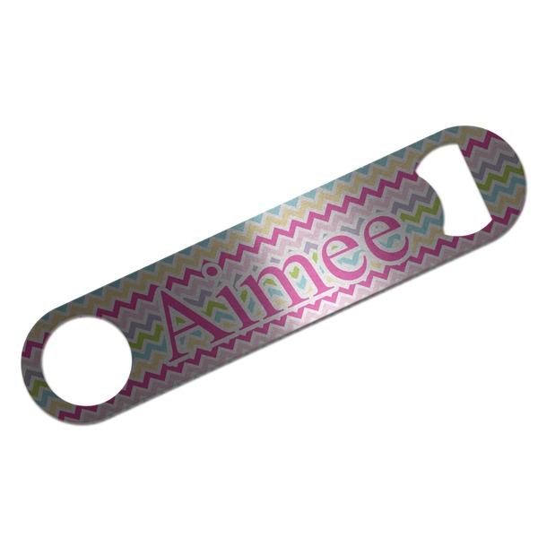 Custom Colorful Chevron Bar Bottle Opener - Silver w/ Name and Initial