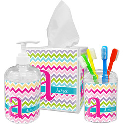 Colorful Chevron Acrylic Bathroom Accessories Set w/ Name and Initial