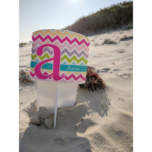 Colorful Chevron Beach Spiker white on beach with sand