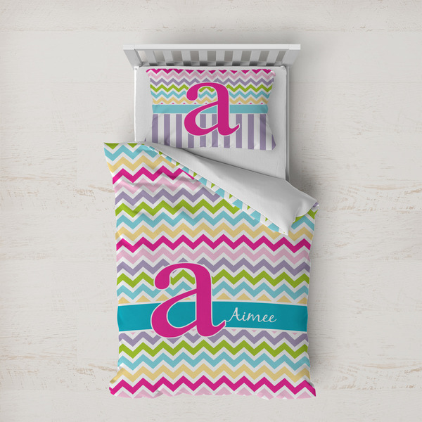 Custom Colorful Chevron Duvet Cover Set - Twin XL (Personalized)