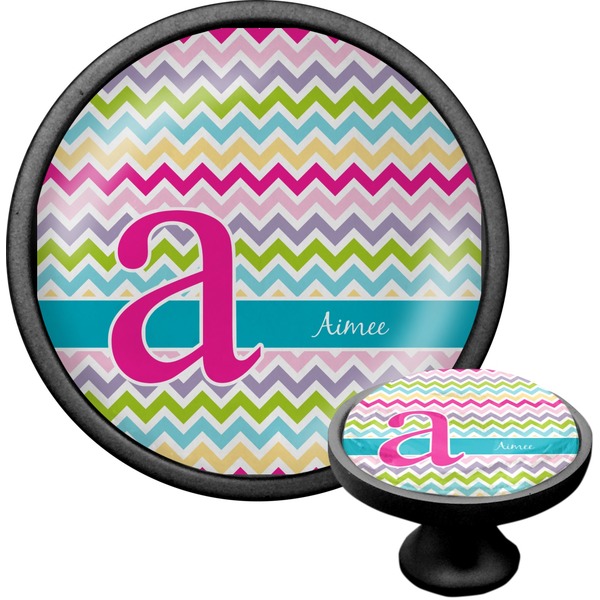 Custom Colorful Chevron Cabinet Knob (Black) (Personalized)