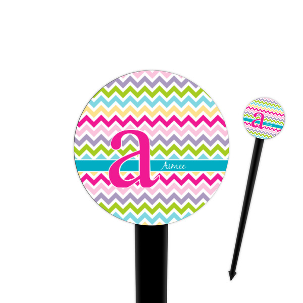 Custom Colorful Chevron 4" Round Plastic Food Picks - Black - Single Sided (Personalized)