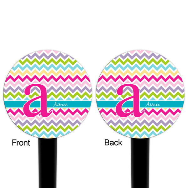 Colorful Chevron Black Plastic 4" Food Pick - Round - Double Sided - Front & Back