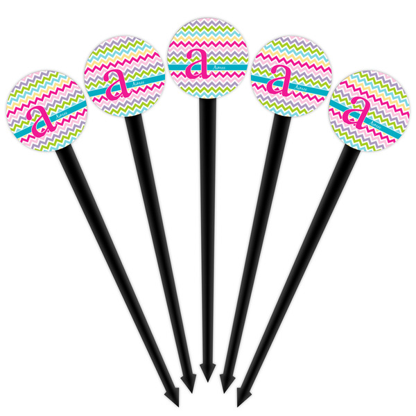 Colorful Chevron Black Plastic 4" Food Pick - Round - Fan View