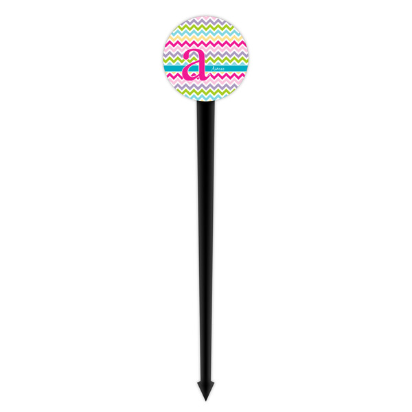 Colorful Chevron Black Plastic 4" Food Pick - Round - Single Pick