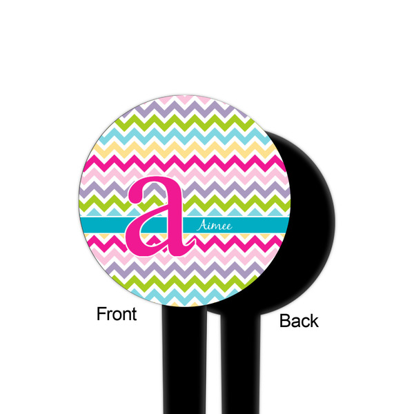 Colorful Chevron Black Plastic 4" Food Pick - Round - Single Sided - Front & Back