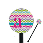 Colorful Chevron 5.5" Round Plastic Stir Sticks - Black - Single Sided (Personalized)