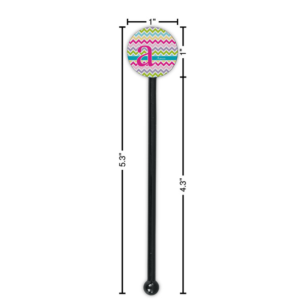 Colorful Chevron Black Plastic 5.5" Stir Stick - Round - Dimensions