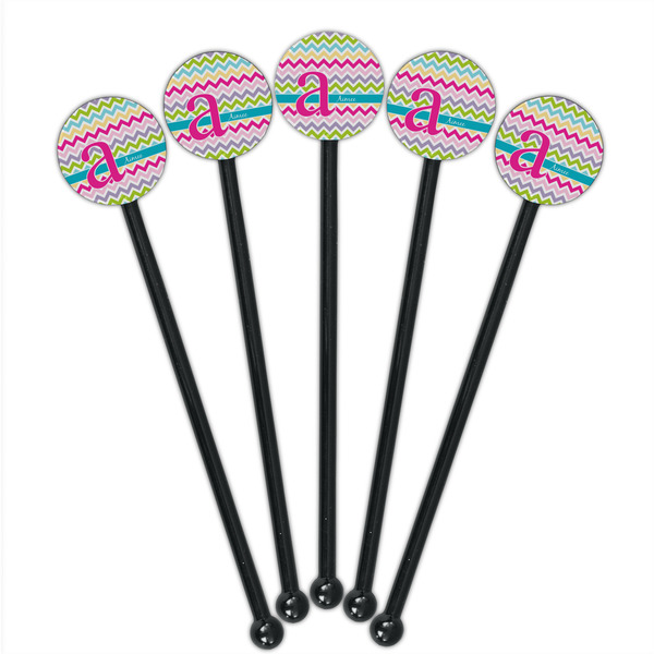 Colorful Chevron Black Plastic 5.5" Stir Stick - Round - Fan View