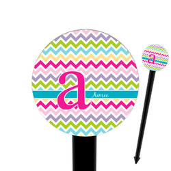 Colorful Chevron 6" Round Plastic Food Picks - Black - Double Sided (Personalized)