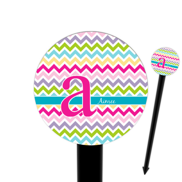 Custom Colorful Chevron 6" Round Plastic Food Picks - Black - Double Sided (Personalized)