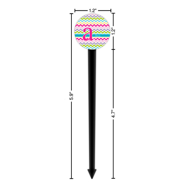 Colorful Chevron Black Plastic 6" Food Pick - Round - Dimensions