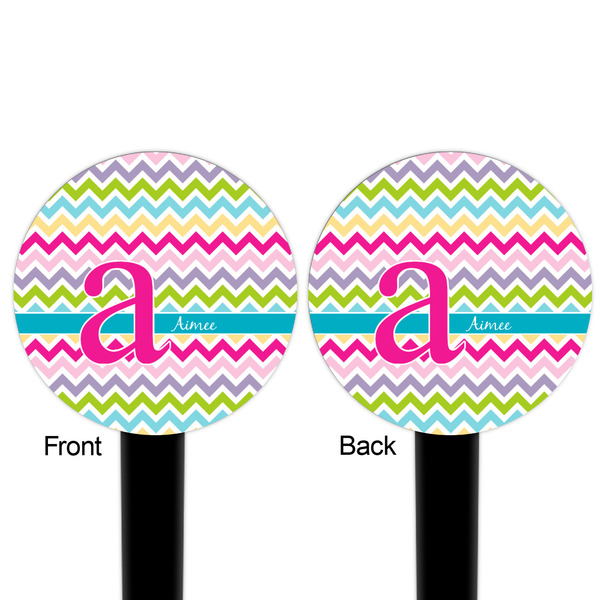 Colorful Chevron Black Plastic 6" Food Pick - Round - Double Sided - Front & Back