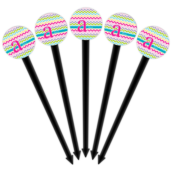 Colorful Chevron Black Plastic 6" Food Pick - Round - Fan View