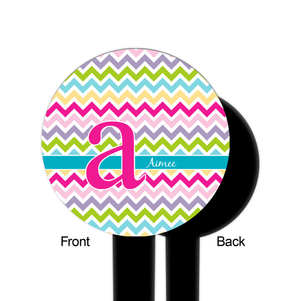Colorful Chevron Black Plastic 6" Food Pick - Round - Single Sided - Front & Back