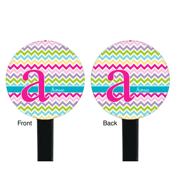 Colorful Chevron Black Plastic 7" Stir Stick - Double Sided - Round - Front & Back