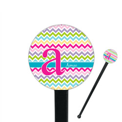 Colorful Chevron 7" Round Plastic Stir Sticks - Black - Single Sided (Personalized)