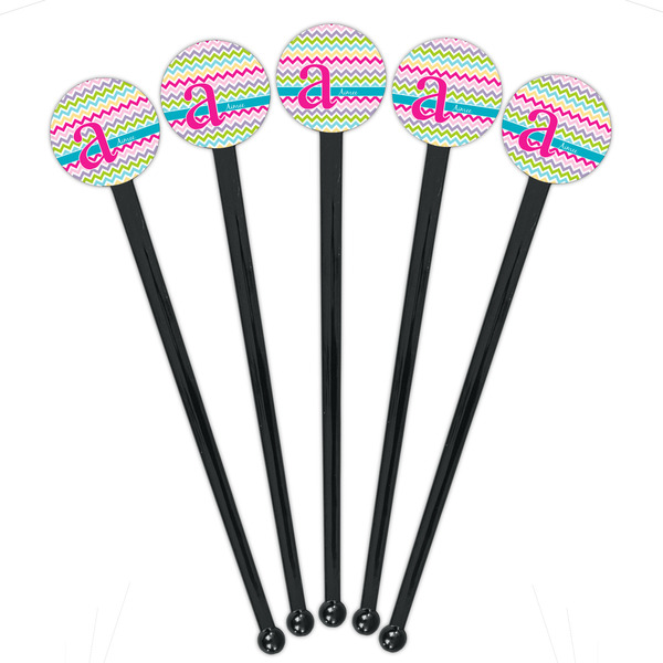 Colorful Chevron Black Plastic 7" Stir Stick - Round - Fan View