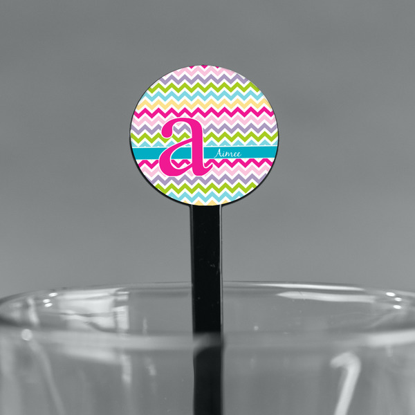 Colorful Chevron Black Plastic 7" Stir Stick - Round - Main
