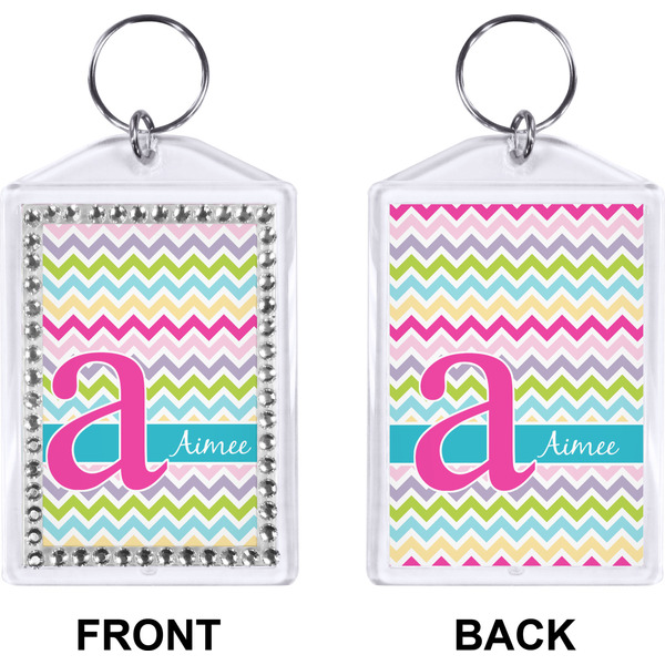 Colorful Chevron Bling Keychain (Front + Back)